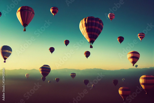 Wallpaper background of hot air balloons in the sky. Generative ai