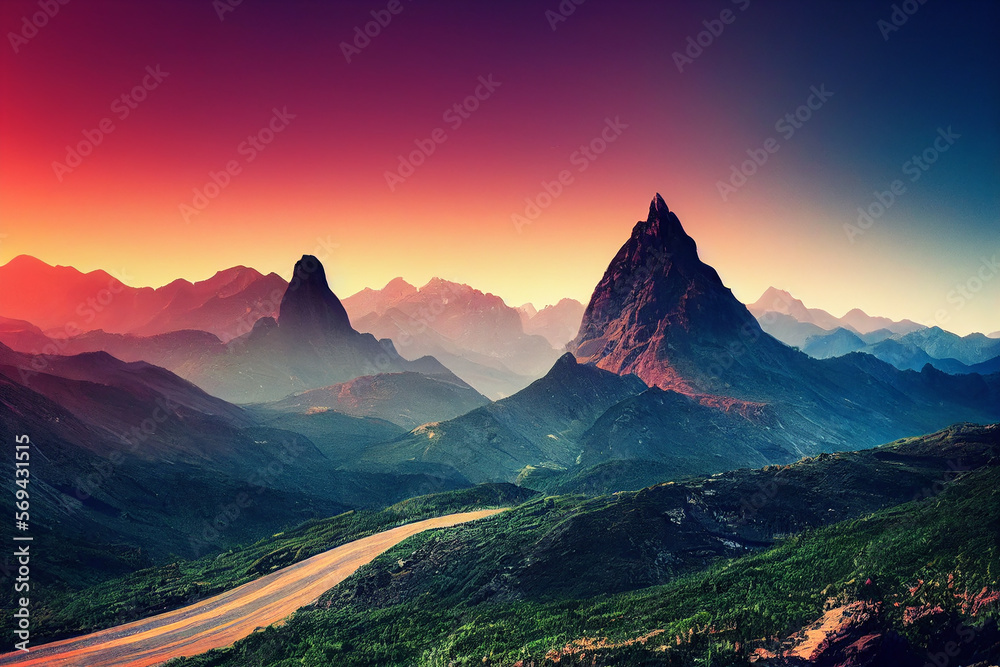 Wallpaper background of a beautiful mountain scenery. Generative ai