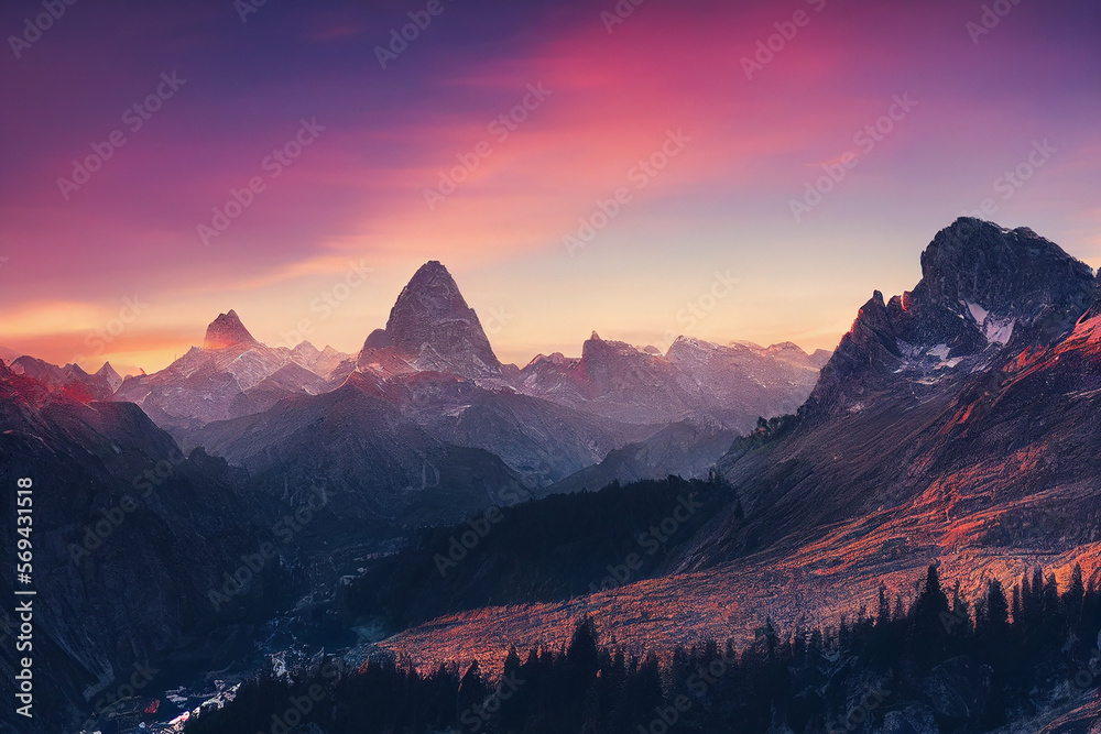 Wallpaper background of a beautiful mountain scenery. Generative ai