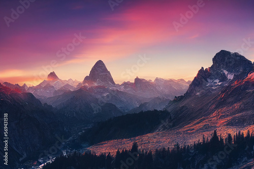 Wallpaper background of a beautiful mountain scenery. Generative ai