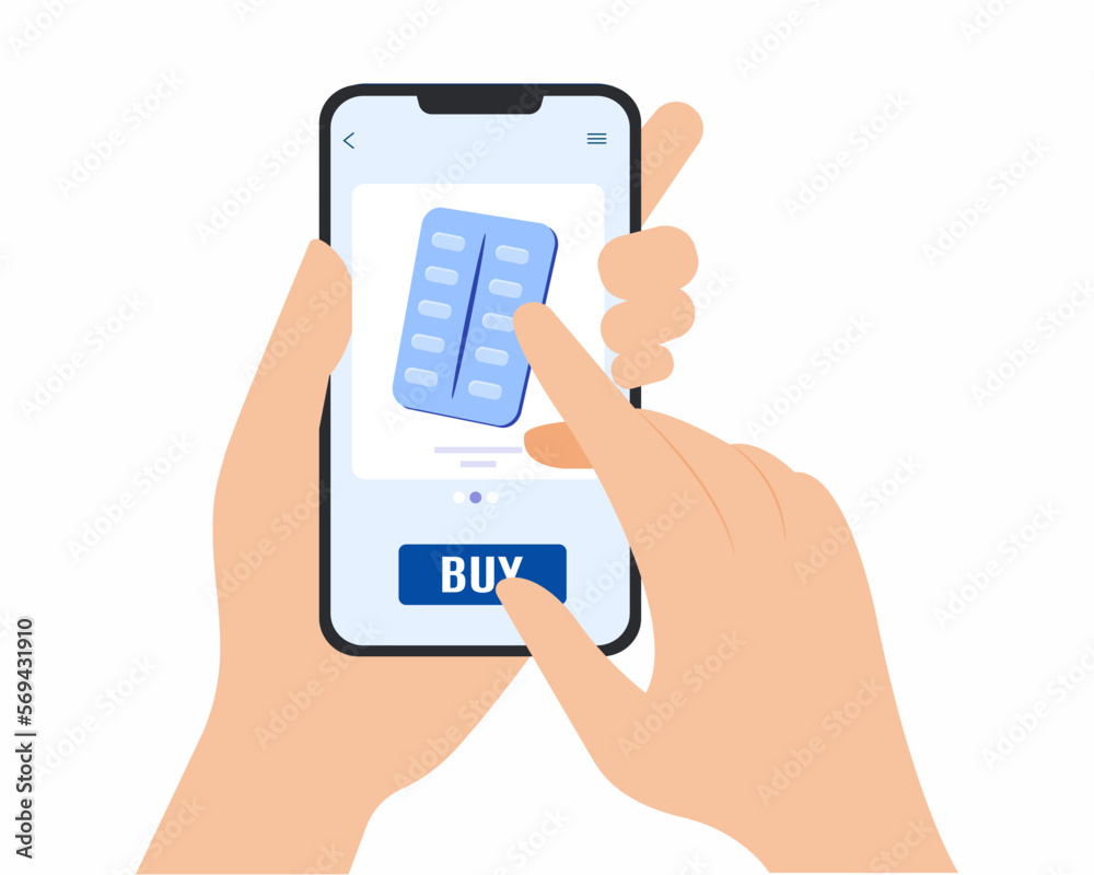 Human hand holding smartphone for online order of medicines. Home delivery of pharmacy service. Human hand holding smartphone for online order of medicines. Home delivery of pharmacy service.
