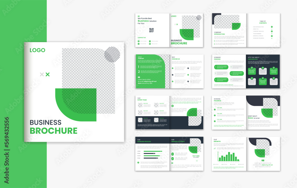 Corporate 16 page square brochure design, business brochure template for annual report vector Corporate 16 page square brochure design, business brochure template for annual report vector