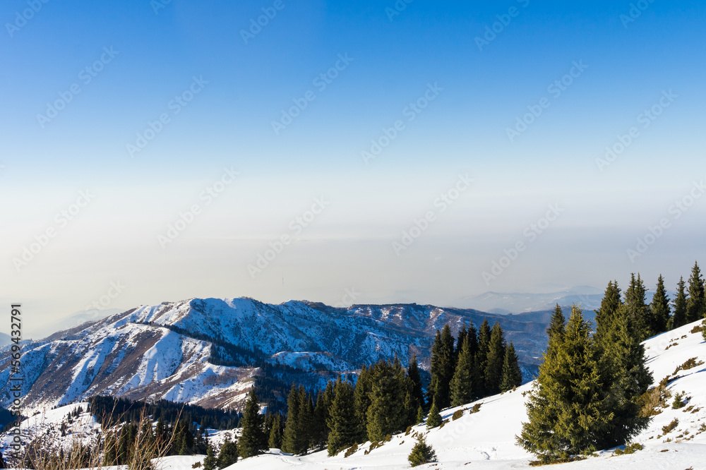 Beautiful view of the mountains in winter.