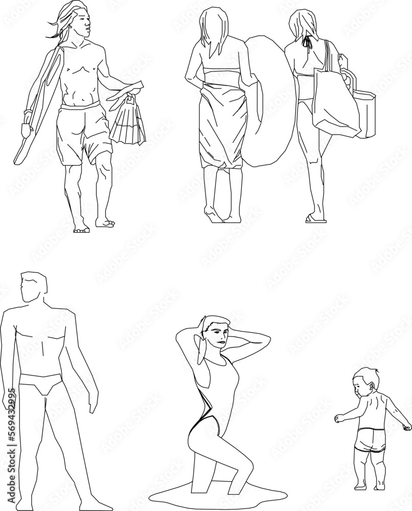 Sketch vector illustration of people playing on the beach Sketch vector illustration of people playing on the beach