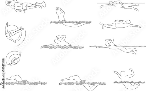 Vector sketch of silhouette of people doing swimming sport