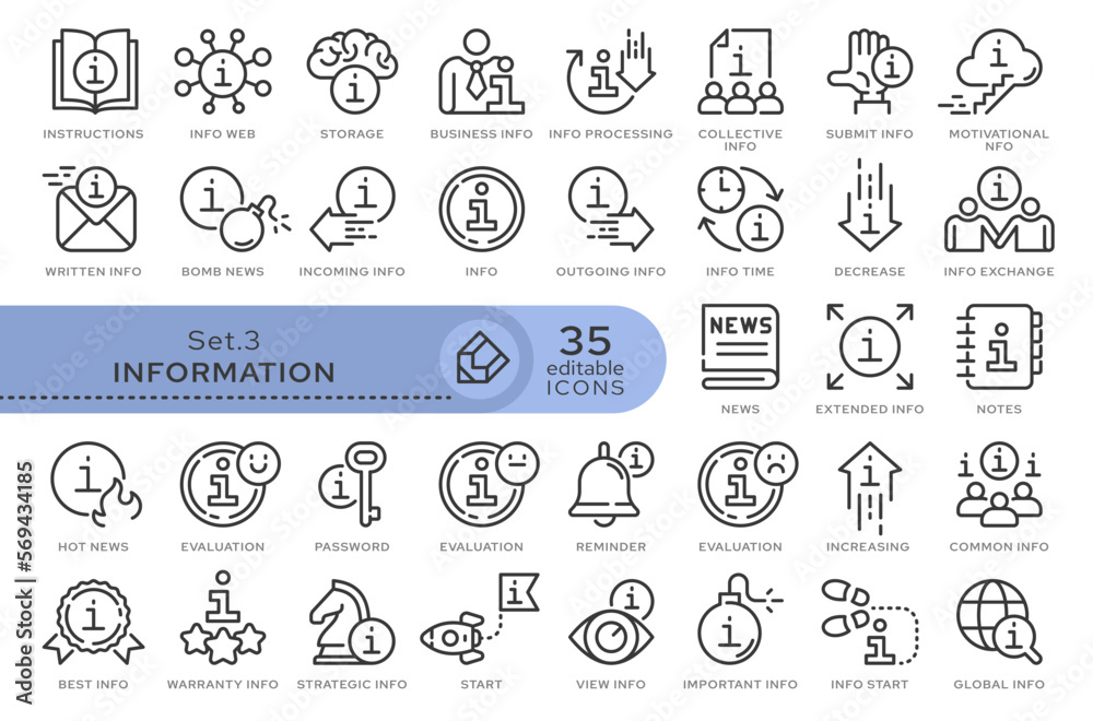 Set of conceptual icons. Vector icons in flat linear style for web sites, applications and other graphic resources. Set from the series - Information and Instruction. Editable outline icon.	
