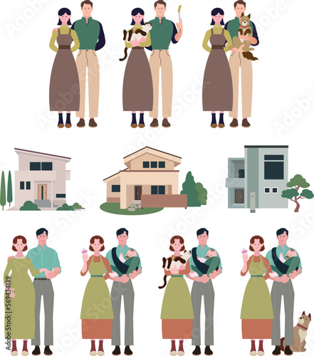 様々な家族のセット 夫婦 育児 保護猫 保護犬 家