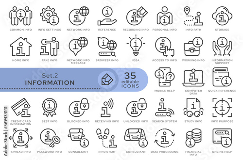 Set of conceptual icons. Vector icons in flat linear style for web sites, applications and other graphic resources. Set from the series - Information and Instruction. Editable outline icon. 