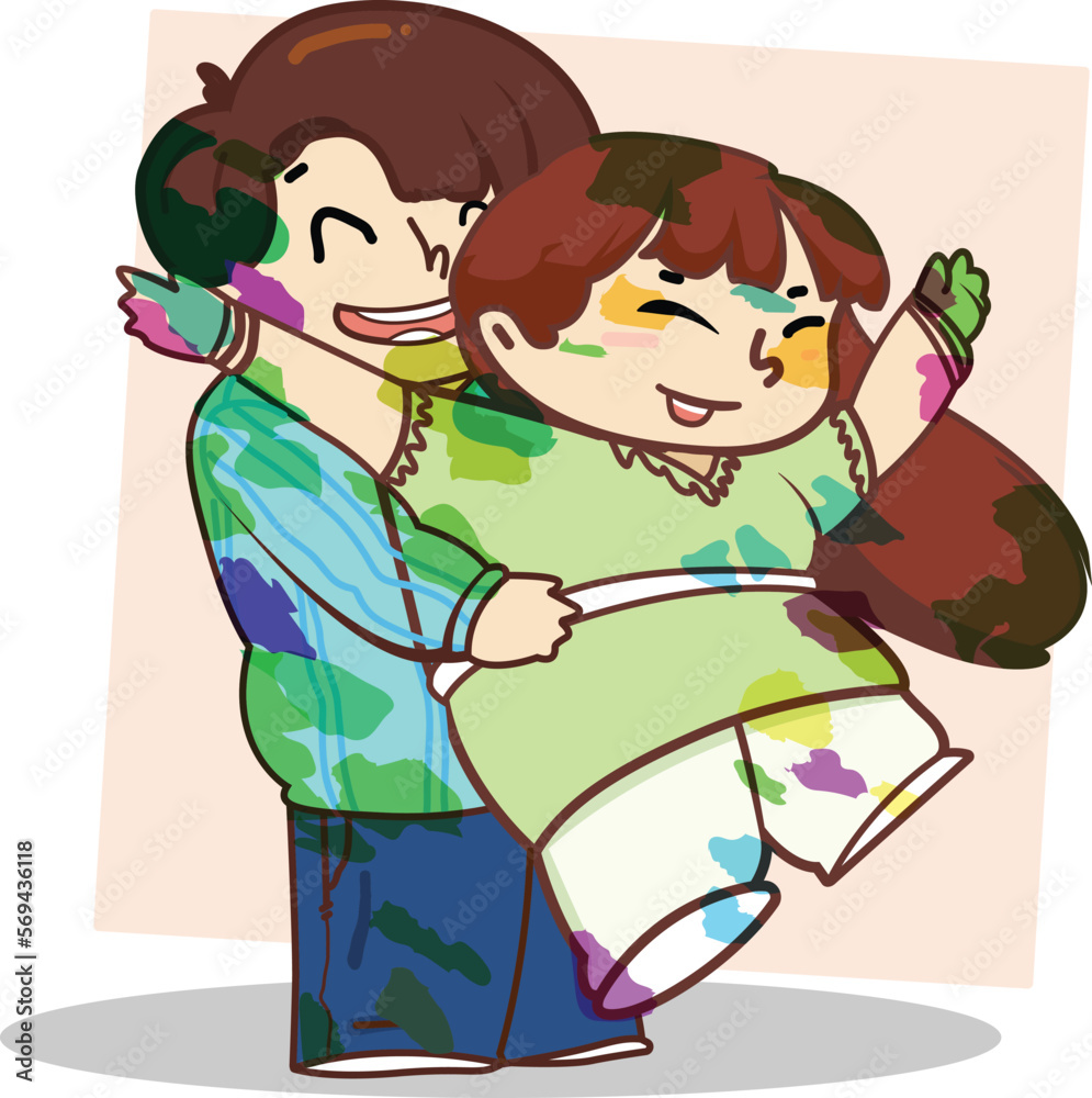 Holi Celebration, Indian festival. Young couple (Friends) Playing Holi celebration poster, banner, wallpaper. vector illustration design. Holi Celebration, Indian festival. Young couple (Friends) Playing Holi celebration poster, banner, wallpaper. vector illustration design.