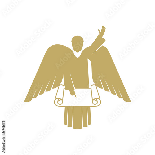 Vector illustration. An angel, God's herald, holds a holy scroll.