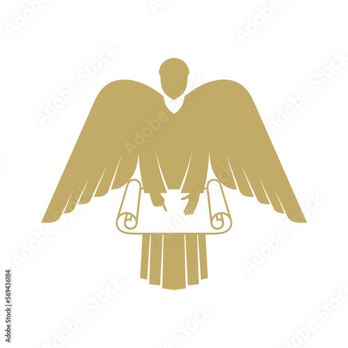 Vector illustration. An angel, God's herald, holds a holy scroll.