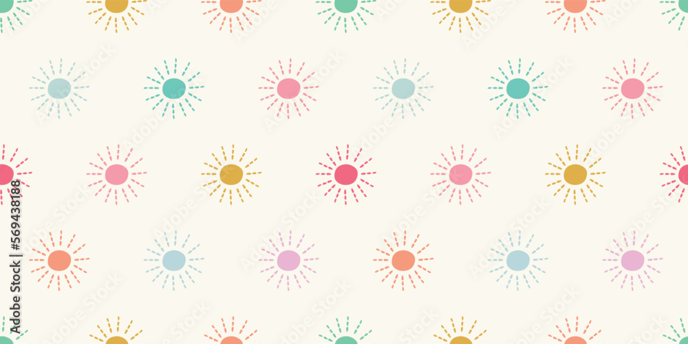 Sunshine background vector banner. Fun and bright nature sun seamless repeat pattern design border. Sunshine background vector banner. Fun and bright nature sun seamless repeat pattern design border.