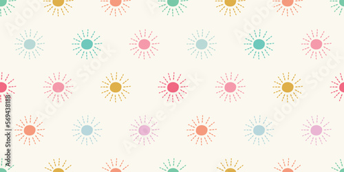 Sunshine background vector banner. Fun and bright nature sun seamless repeat pattern design border.