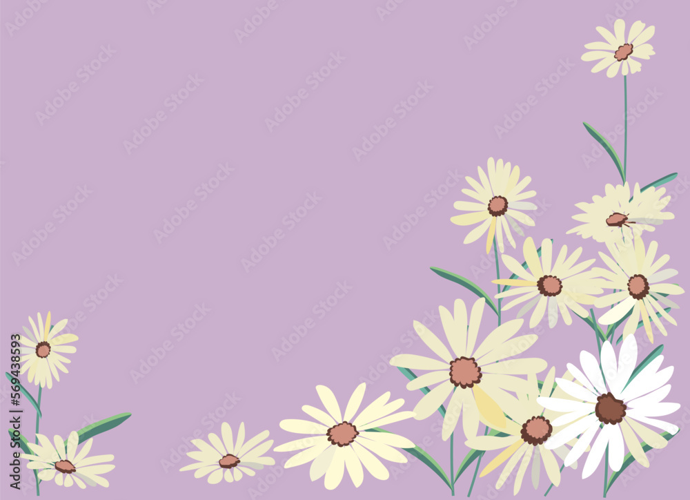 white flowers on purple background. Vector Illustration of decorative floral design for wedding invitations and greeting cards