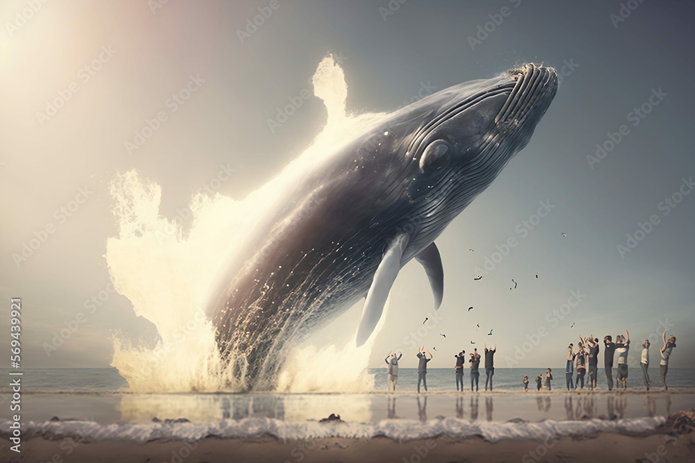 Fototapeta premium Spectators Point and Laugh at a Whale's Performance