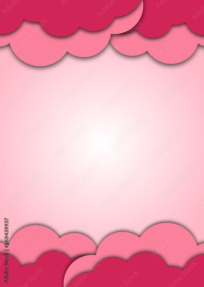 happy Valentines Day banner with paper hearts pink color