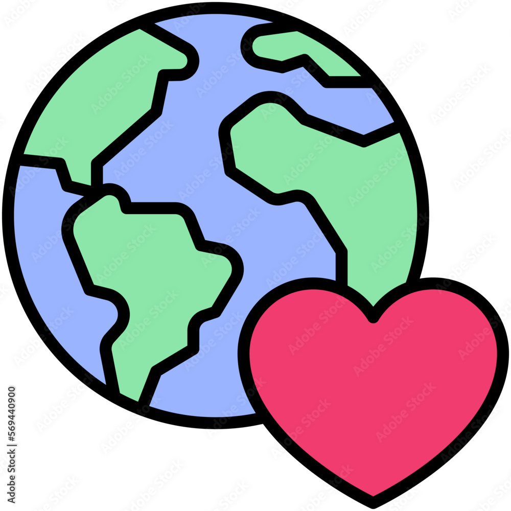Earth with heart icon, Love and heart vector Earth with heart icon, Love and heart vector