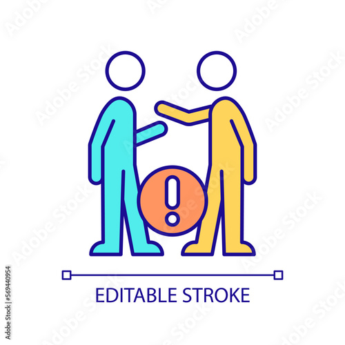 Notice problems in communication RGB color icon. Tense dialogue between people. Potential conflict prevention. Isolated vector illustration. Simple filled line drawing. Editable stroke