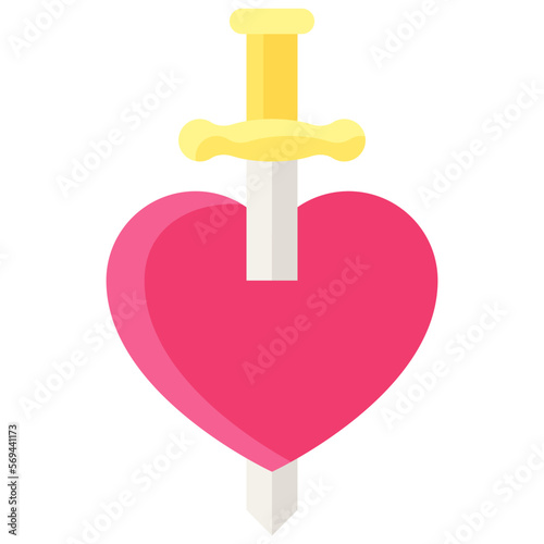 Sword piercing heart icon, Love and heart vector
