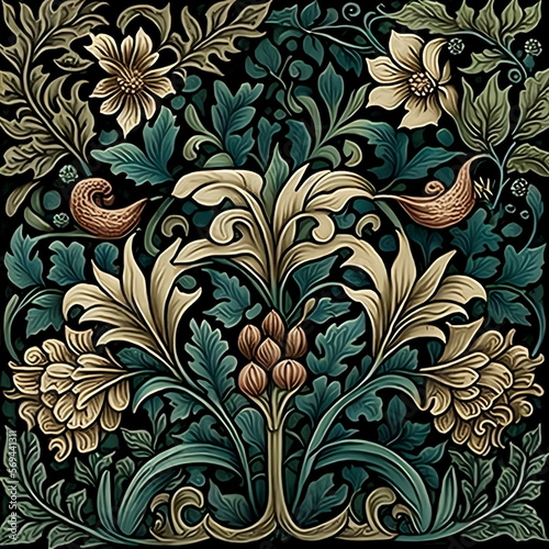 seamless botanical floral pattern in a victorian style created by generative ai technology