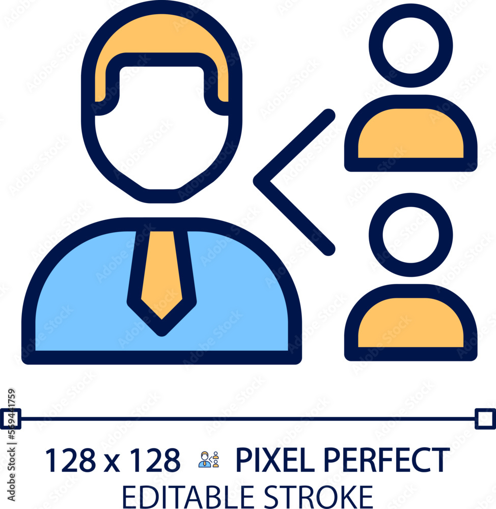 Employee referral pixel perfect RGB color icon. Recommend candidate for position. Human resources. Recruitment process. Isolated vector illustration. Simple filled line drawing. Editable stroke Employee referral pixel perfect RGB color icon. Recommend candidate for position. Human resources. Recruitment process. Isolated vector illustration. Simple filled line drawing. Editable stroke