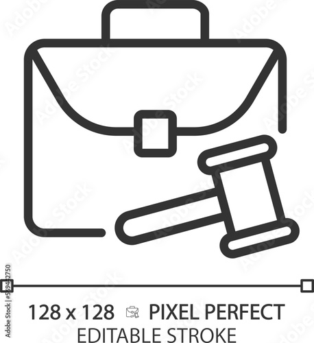 Labour law pixel perfect linear icon. Worker rights protection. Legal regulation. Employee and employer relationship. Thin line illustration. Contour symbol. Vector outline drawing. Editable stroke
