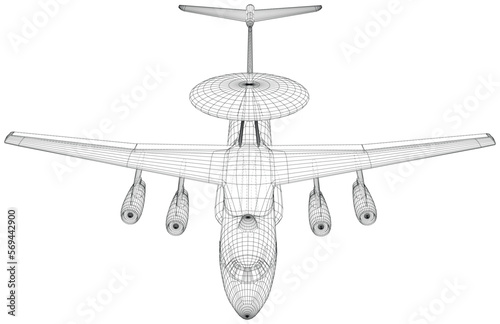 Huge radar antenna on a military airplane. The layers of visible and invisible lines are separated. EPS10 format.