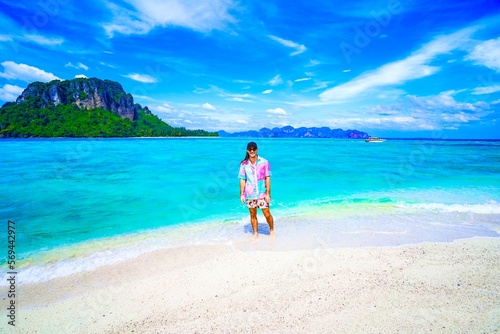 man on the beach in krabi thailand, chicken island, tup island,  poda island, photo shooting, model shooting