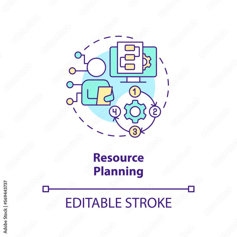 Resource planning concept icon. Workforce requirements. IT staffing process abstract idea thin line illustration. Isolated outline drawing. Editable stroke. Arial, Myriad Pro-Bold fonts used