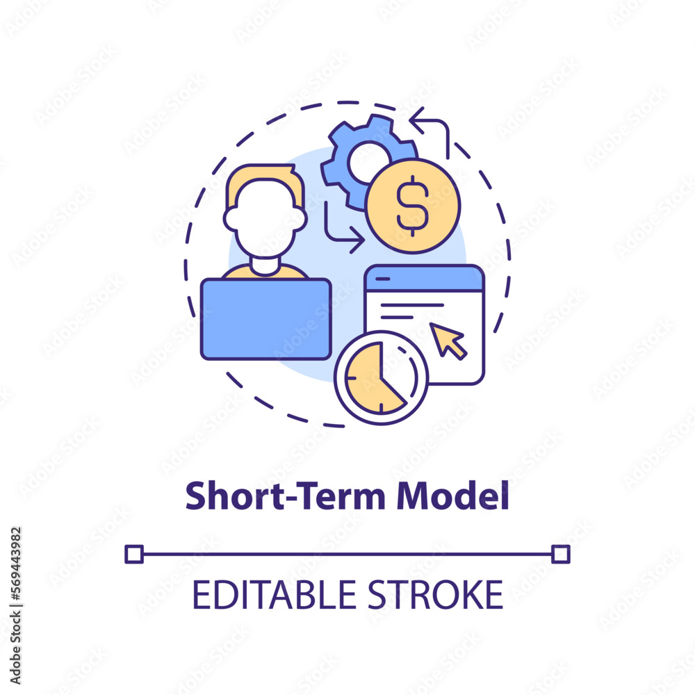 Short-term model concept icon. Temporary worker. IT staffing model abstract idea thin line illustration. Isolated outline drawing. Editable stroke. Arial, Myriad Pro-Bold fonts used Short-term model concept icon. Temporary worker. IT staffing model abstract idea thin line illustration. Isolated outline drawing. Editable stroke. Arial, Myriad Pro-Bold fonts used