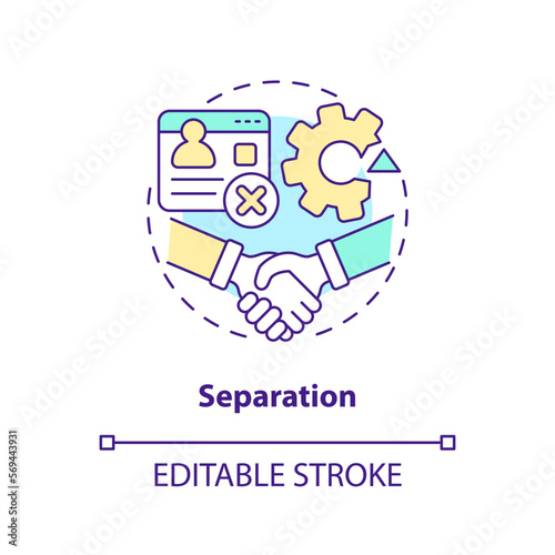 Separation concept icon. Termination by mutual agreement. IT staffing process abstract idea thin line illustration. Isolated outline drawing. Editable stroke. Arial, Myriad Pro-Bold fonts used