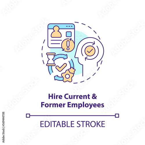 Hire current and former employees concept icon. Internal recruitment. Hiring trend abstract idea thin line illustration. Isolated outline drawing. Editable stroke. Arial, Myriad Pro-Bold fonts used