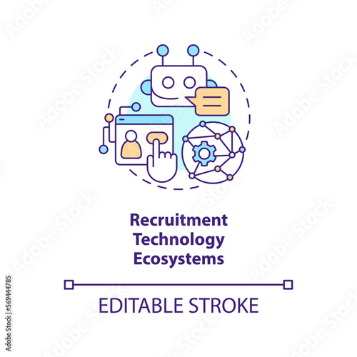 Recruitment technology ecosystems concept icon. Automated system. Recruitment trend abstract idea thin line illustration. Isolated outline drawing. Editable stroke. Arial, Myriad Pro-Bold fonts used