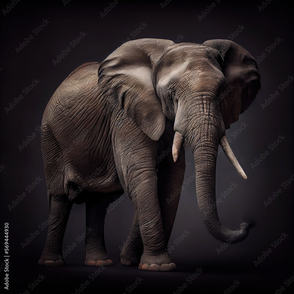 Fototapeta premium Studio portrait of african elephant as wildlife portrait (Generative AI)
