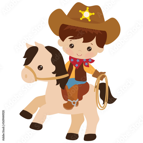 Cowboy on a horse with a lasso in his hand vector cartoon illustration