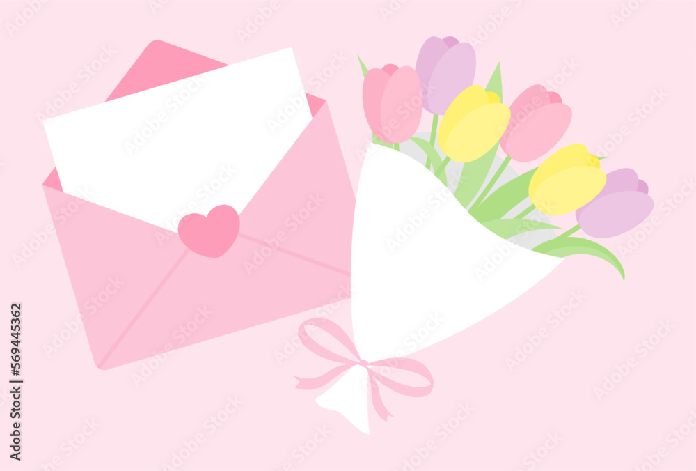 Obraz premium vector background with a bouquet of tulips and a letter for banners, cards, flyers, social media wallpapers, etc.