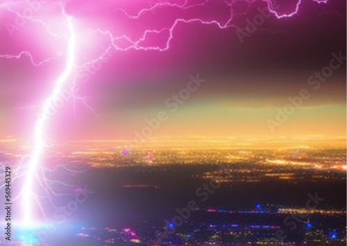 lightning over the city  background  ai generative  ai