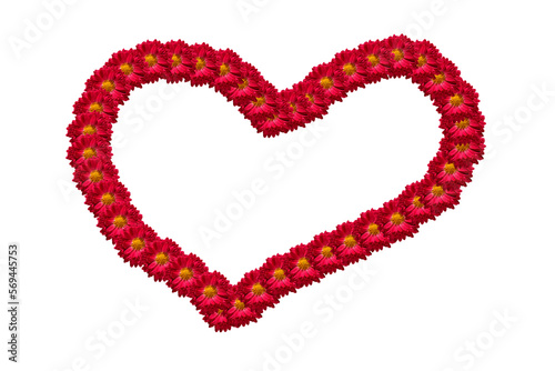 Outline of a heart made of small red flowers on a transparent background