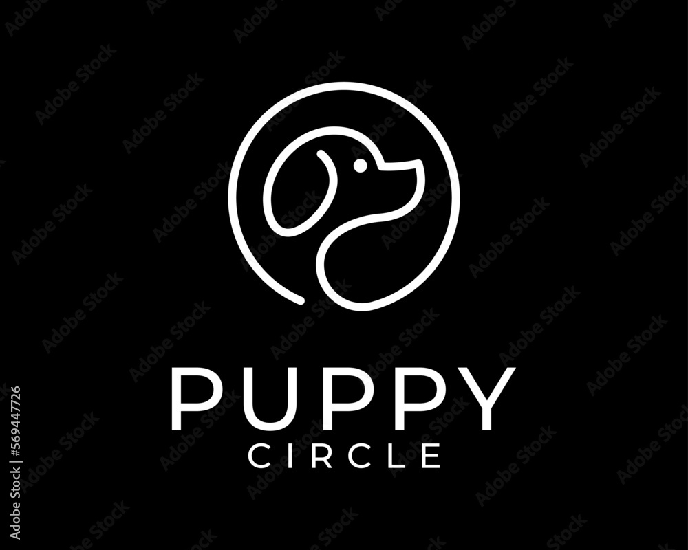 Cute Puppy Dog Canine Head Face Flat Simple Minimalist Line Art Circle Border Vector Logo Design Cute Puppy Dog Canine Head Face Flat Simple Minimalist Line Art Circle Border Vector Logo Design