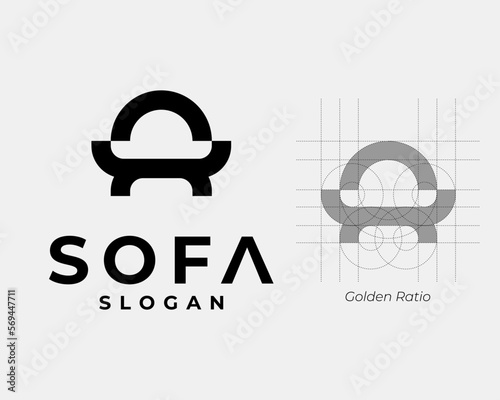 Sofa Seat Armchair Living Room Interior Furniture Simple Minimal Golden Ratio Vector Logo Design