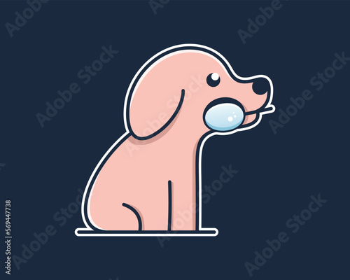 Cute Puppy Dog Pet Canine Pup Bite Magnifying Glass Loupe Simple Cartoon Mascot Illustration Vector