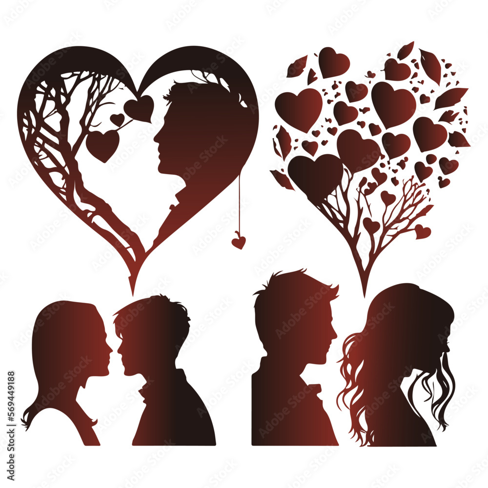 Vector set of cute couple love silhouette isolate white background ...