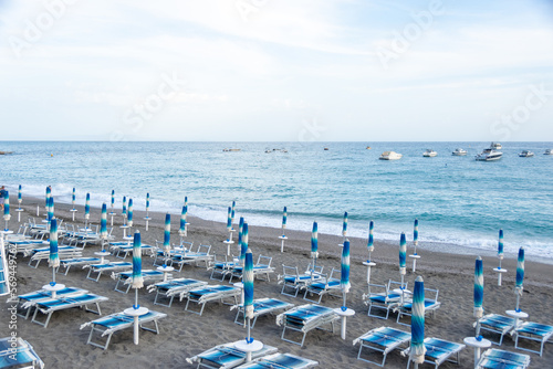 Beach Chairs and Umbrellas on The Maiori Beach, Amalfi Coast, Campania, Italy © Felix Andries