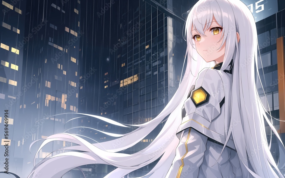 Premium AI Image | Cute Girl with White Hair Cat Ears in a White Hoodie 3d Cartoon  Anime Style Ai Generated