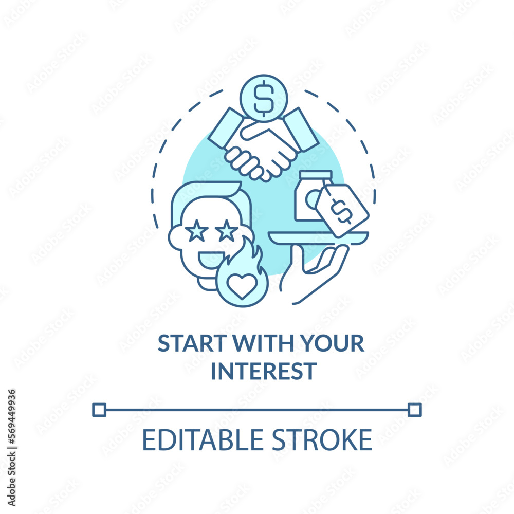 Start with your interest turquoise concept icon. Select affiliate marketing niche abstract idea thin line illustration. Isolated outline drawing. Editable stroke. Arial, Myriad Pro-Bold fonts used Start with your interest turquoise concept icon. Select affiliate marketing niche abstract idea thin line illustration. Isolated outline drawing. Editable stroke. Arial, Myriad Pro-Bold fonts used