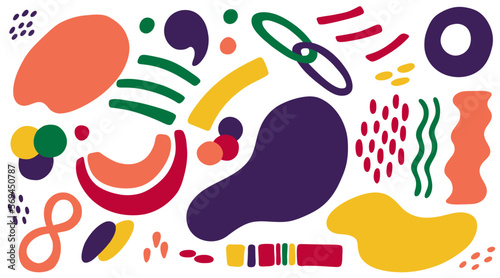 Big set of different colored abstract shapes. Vector illustartions in kidcore style.