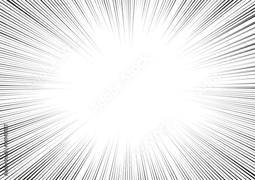 Manga radial speed lines for comic effect. Motion and force action focus flash strip lines for classic anime comic book. Vector background illustration of black ray manga speed frame