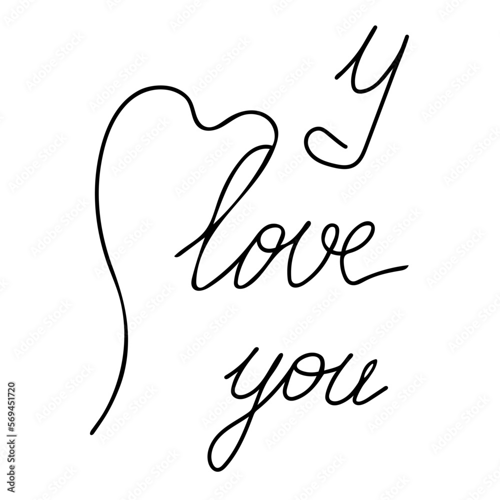 Obraz premium Vector image of valentines in doodle style. Lettering on Valentine's Day. Love