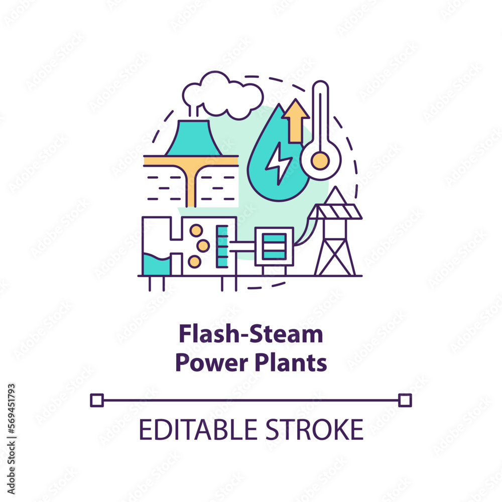 Flashsteam power plant concept icon. High pressured steam. Geothermal