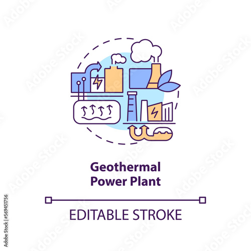 Geothermal power plant concept icon. Underground reservoir. Type of geothermal energy abstract idea thin line illustration. Isolated outline drawing. Editable stroke. Arial, Myriad Pro-Bold fonts used